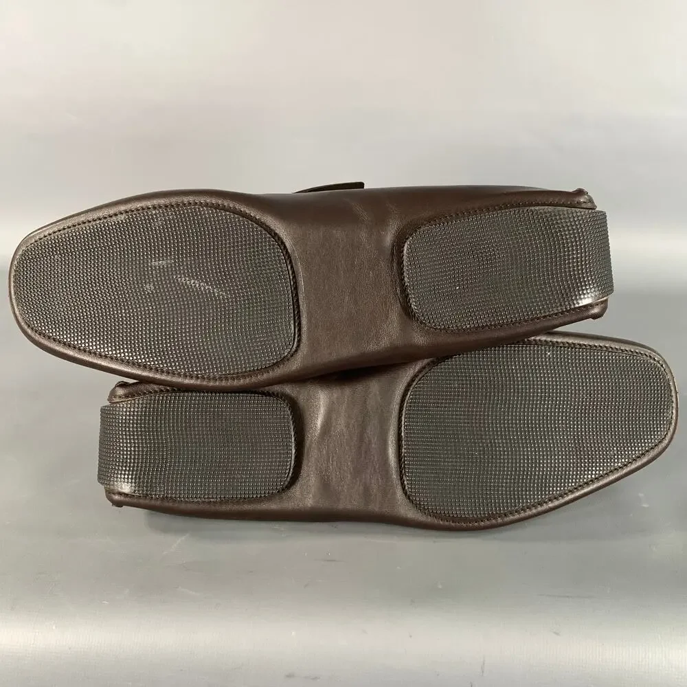 HELMUT LANG Size 10 Brown Cut Out Leather Drivers Loafers